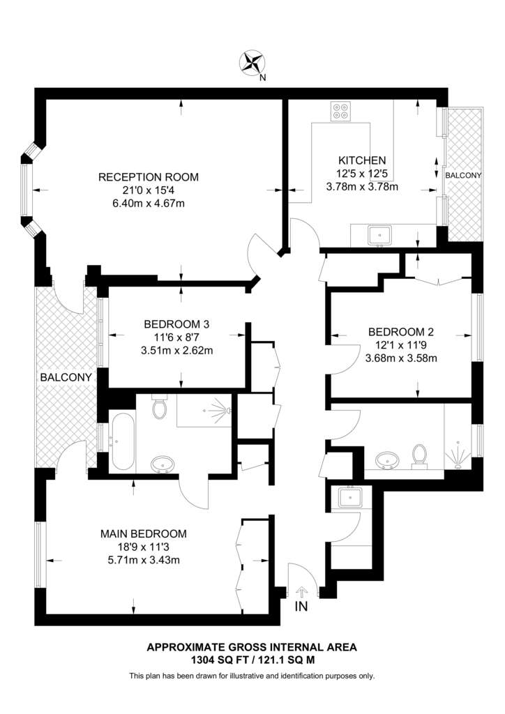 3 bedroom flat to rent - floorplan