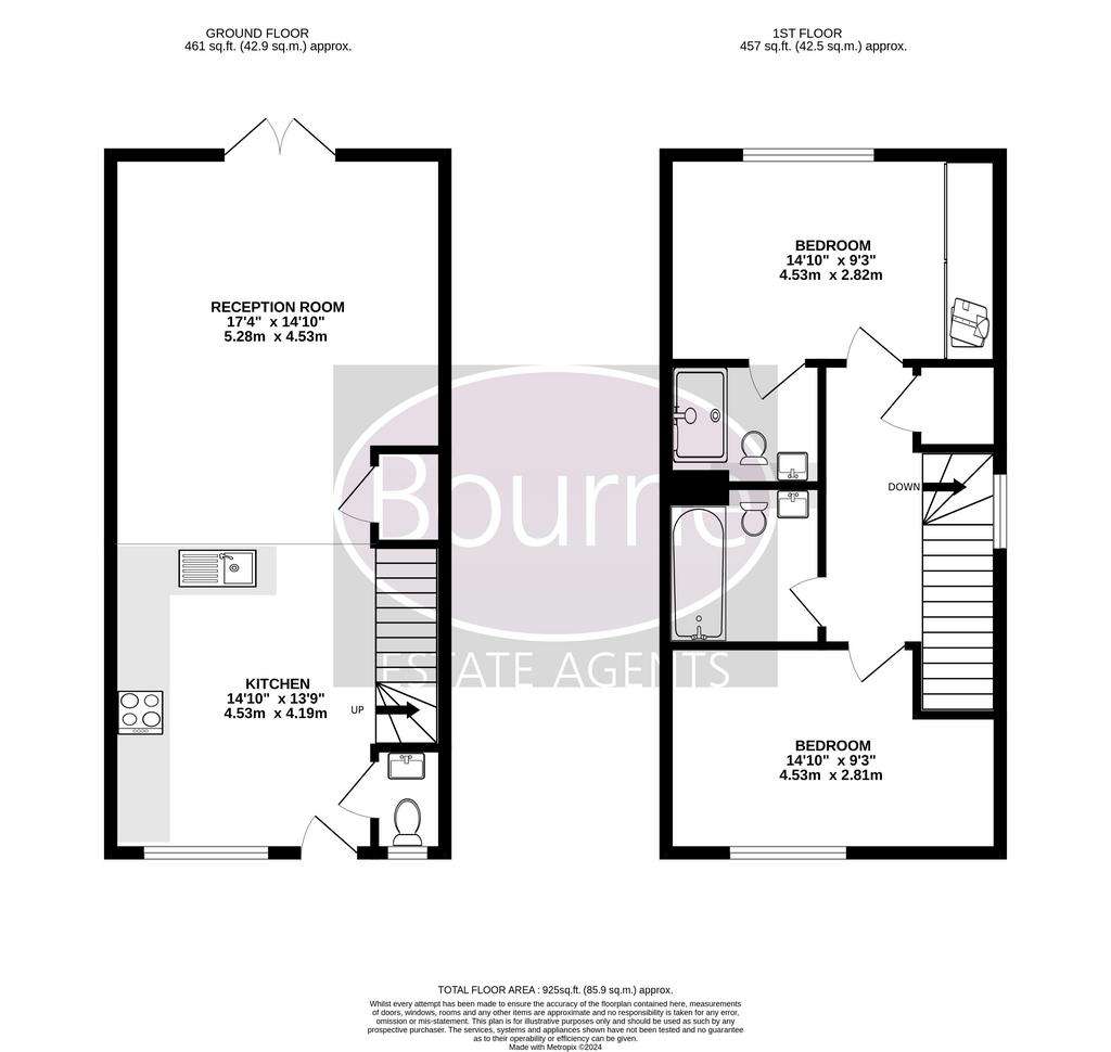 2 bedroom semi-detached house to rent - floorplan