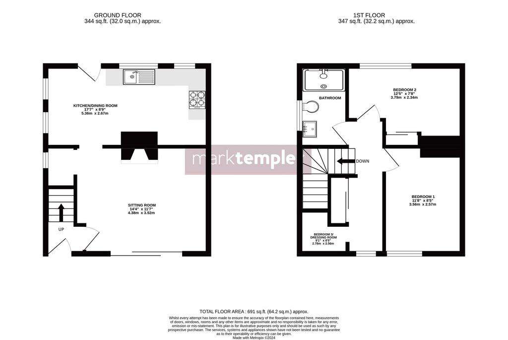 2 bedroom end of terrace house to rent - floorplan