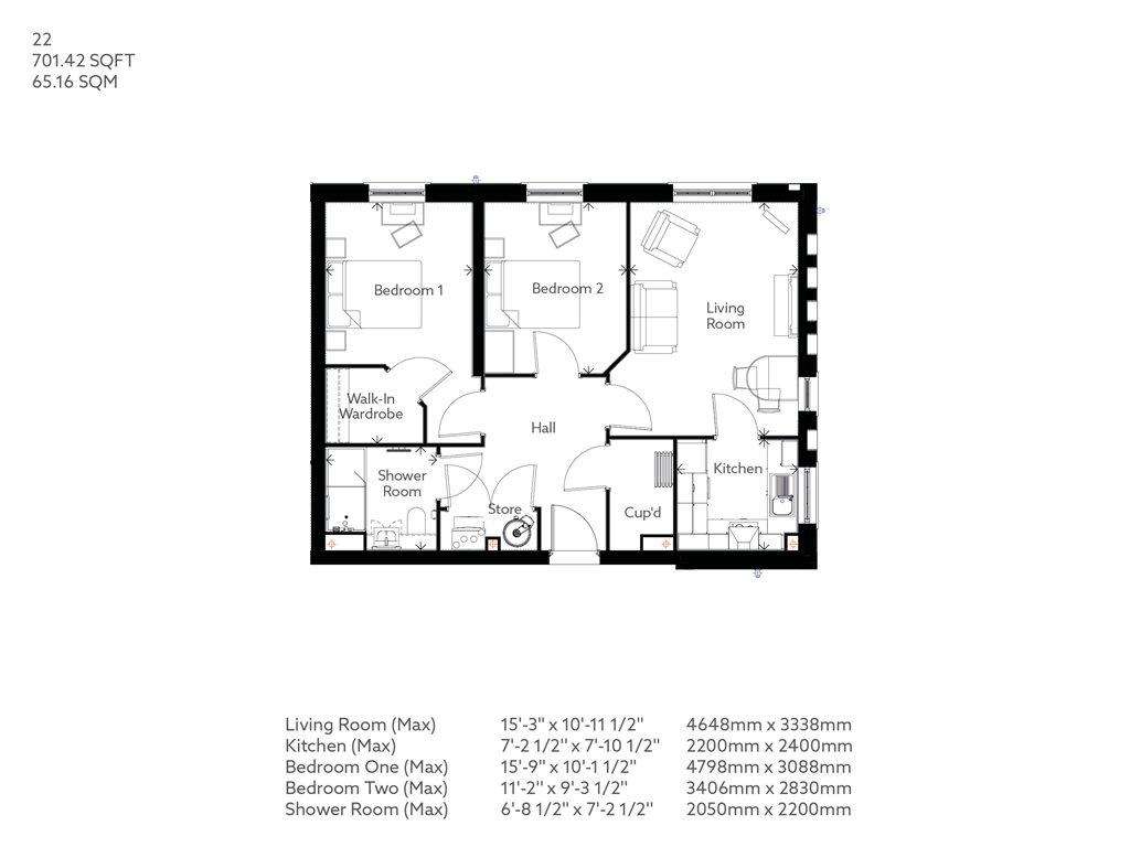 2 bedroom retirement property for sale - floorplan