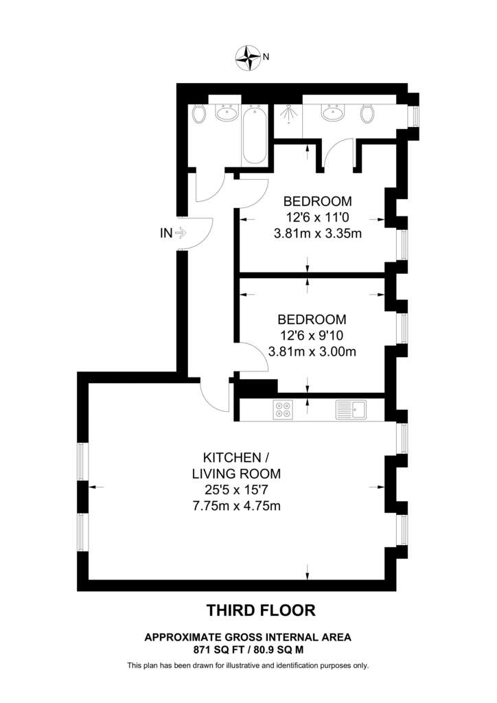 2 bedroom flat to rent - floorplan