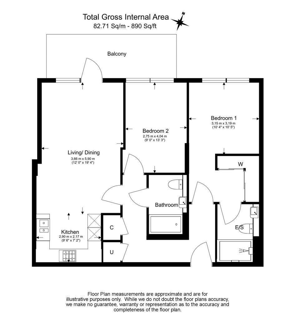 2 bedroom flat to rent - floorplan