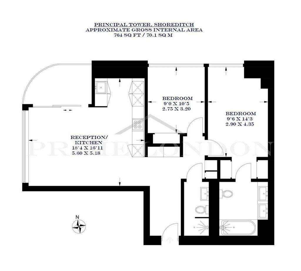 2 bedroom flat to rent - floorplan