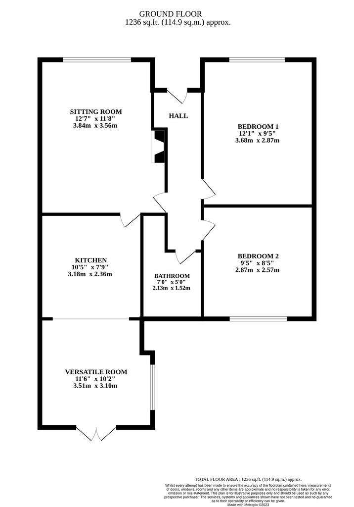 2 bedroom detached bungalow for sale - floorplan