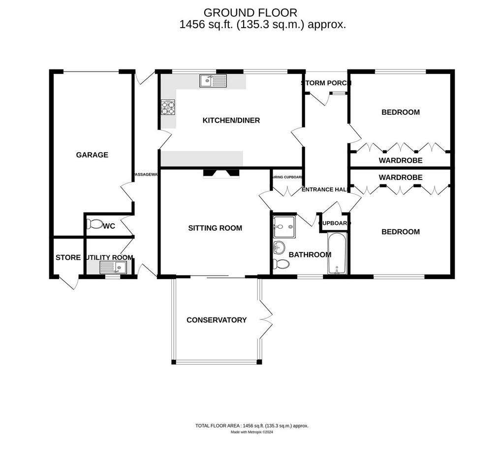 2 bedroom detached bungalow for sale - floorplan