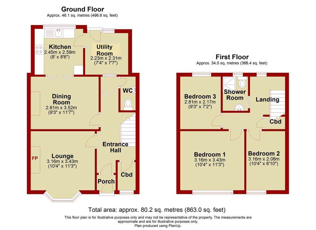 3 bedroom terraced house for sale - floorplan