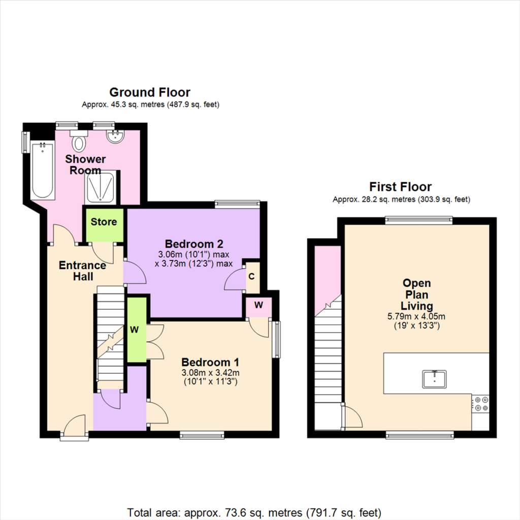 2 bedroom duplex apartment to rent - floorplan