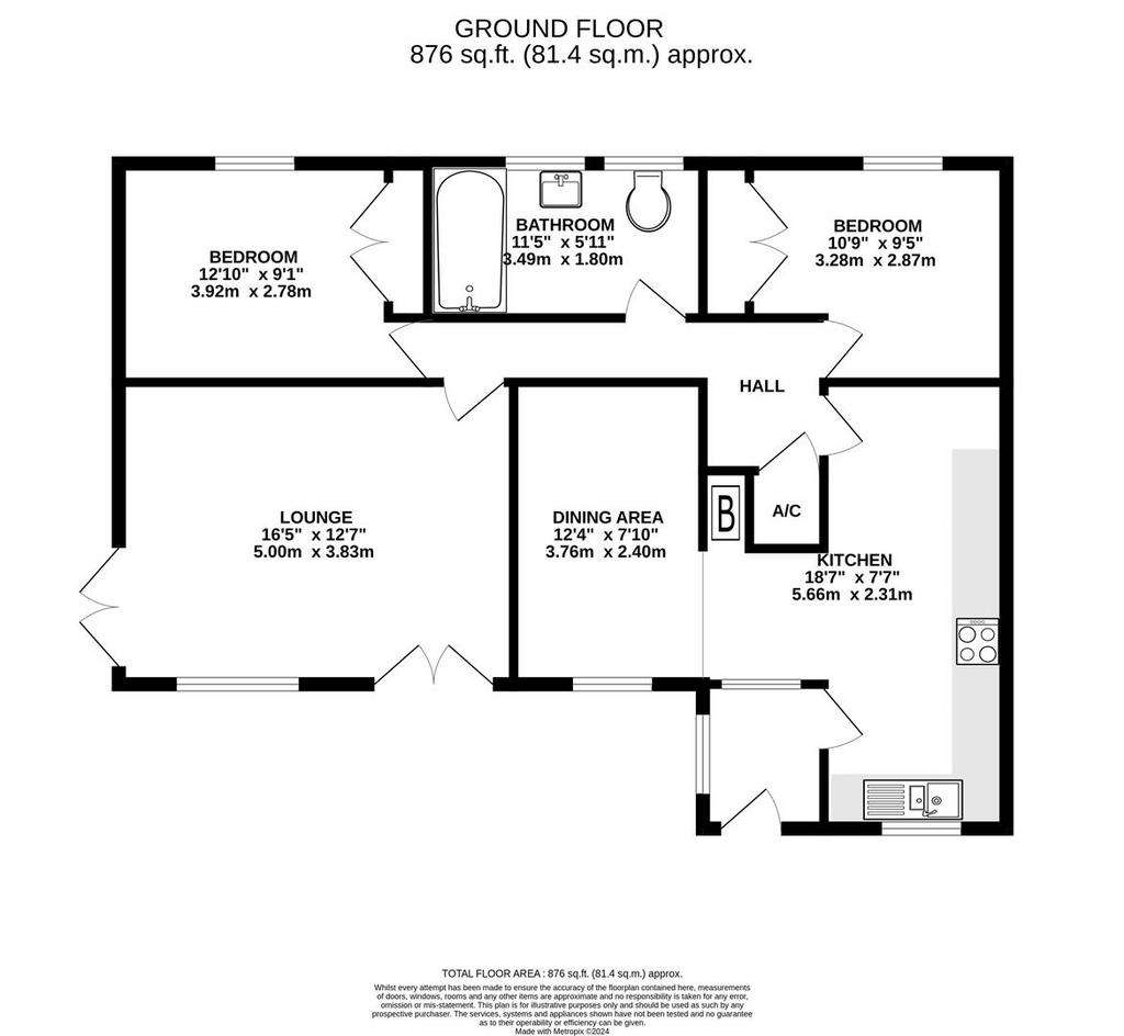 2 bedroom detached bungalow to rent - floorplan