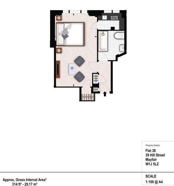 Studio flat to rent - floorplan