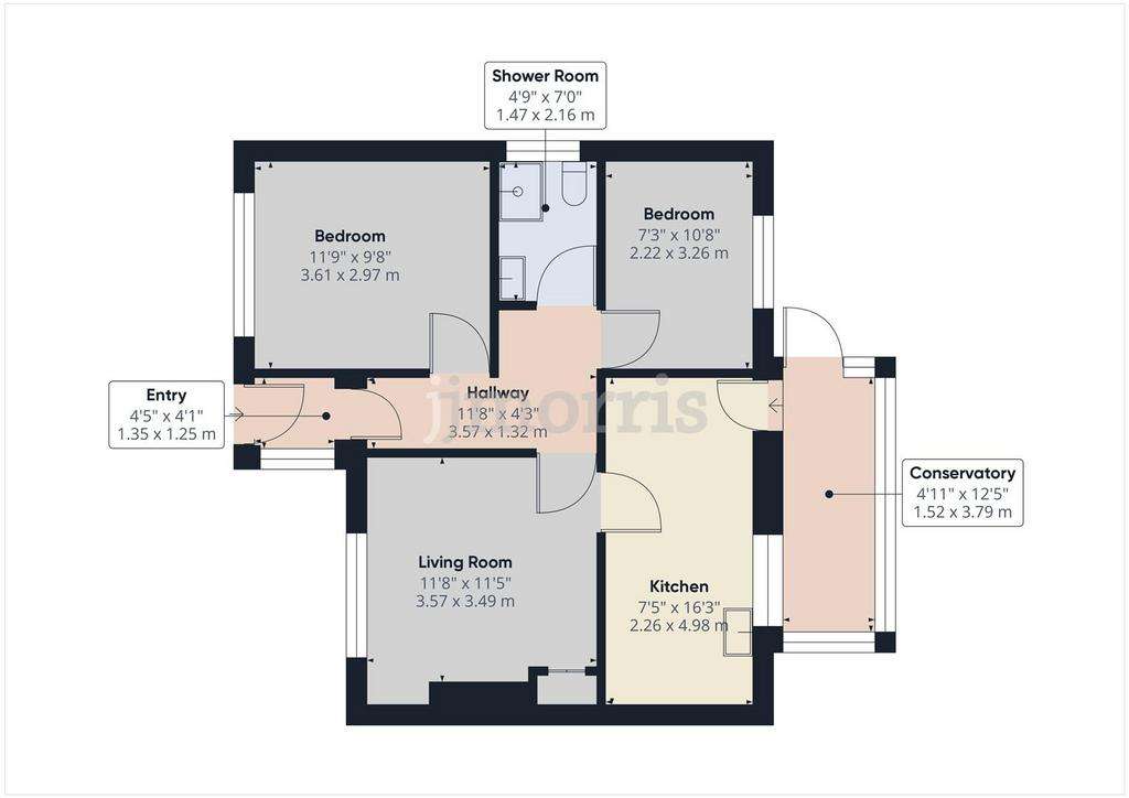 2 bedroom semi-detached bungalow for sale - floorplan