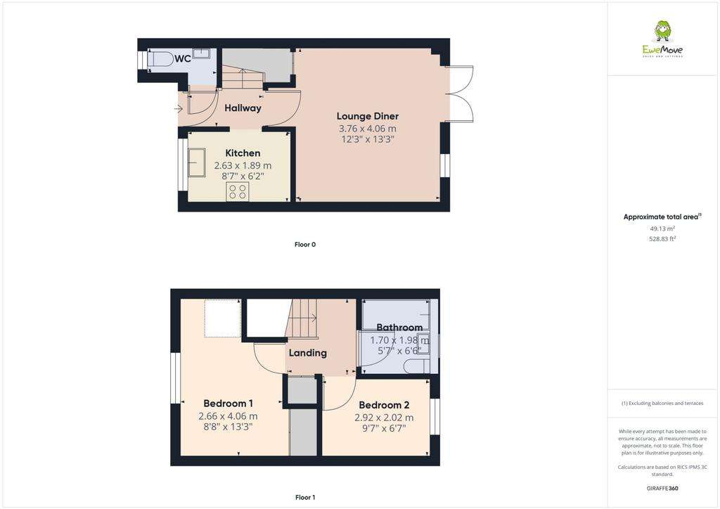 2 bedroom end of terrace house for sale - floorplan