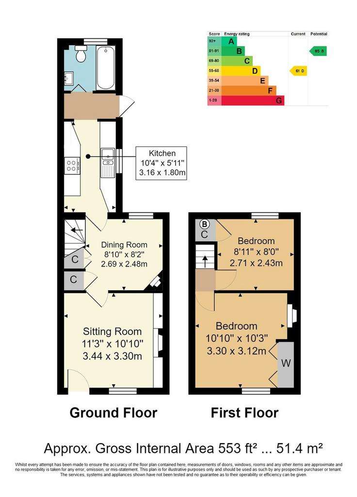 2 bedroom terraced house for sale - floorplan