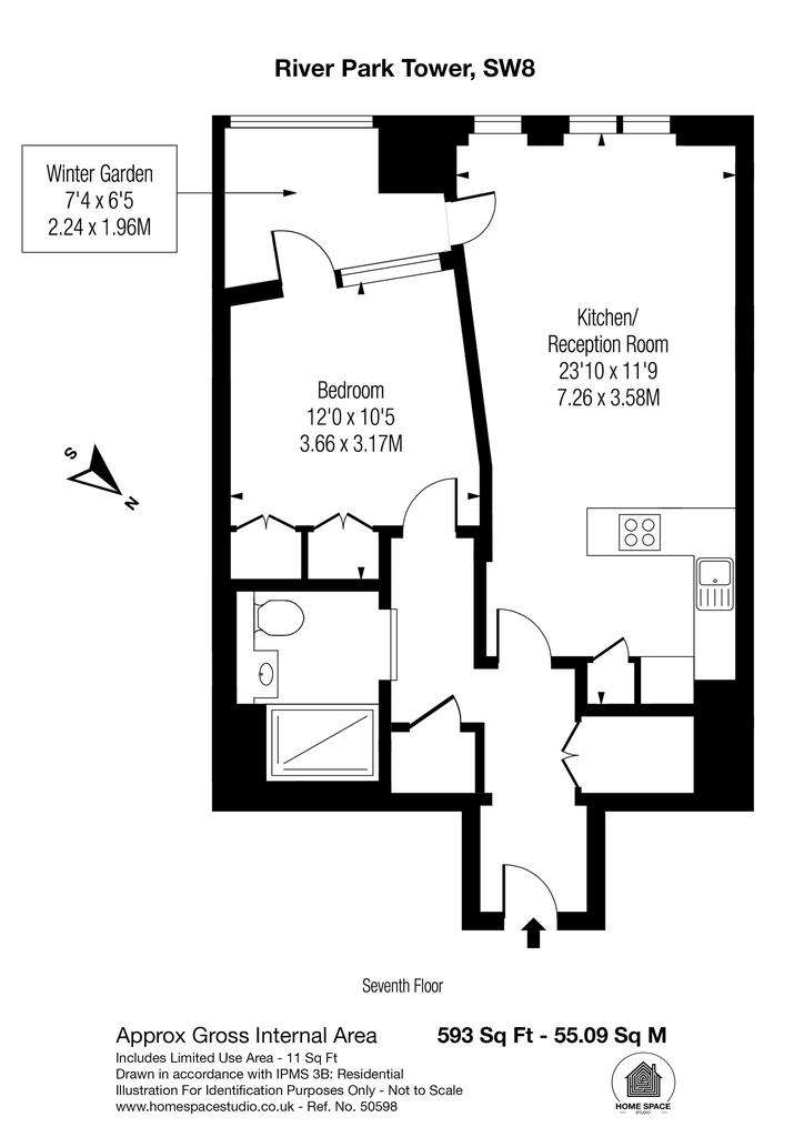 1 bedroom flat to rent - floorplan