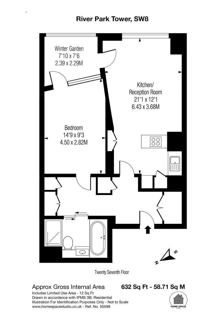 1 bedroom flat to rent - floorplan