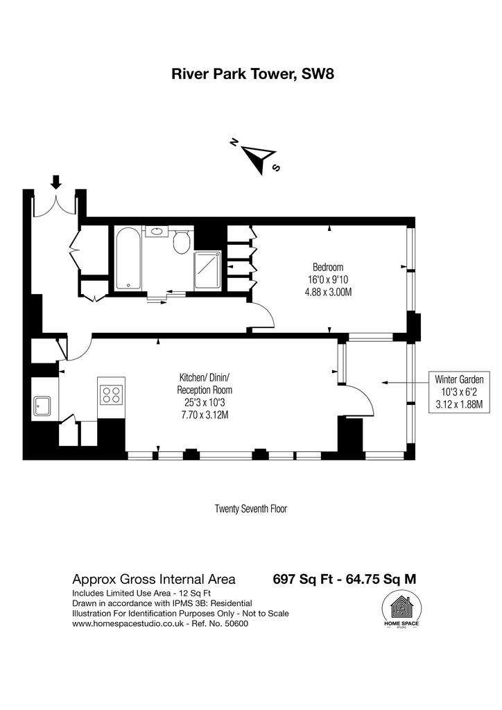 1 bedroom flat to rent - floorplan