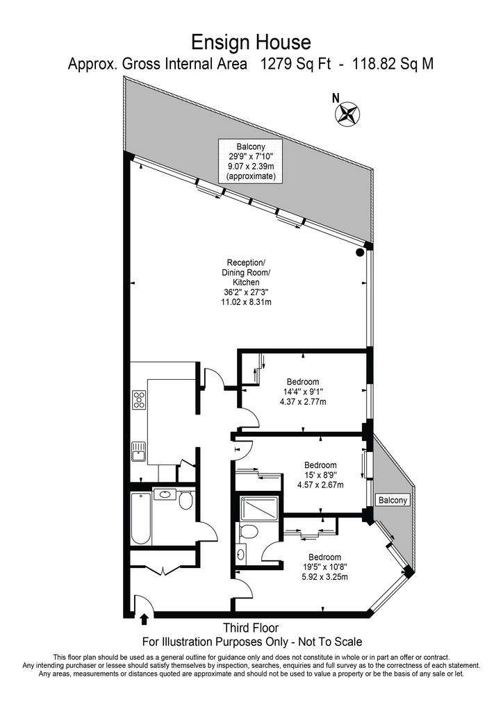 3 bedroom flat to rent - floorplan