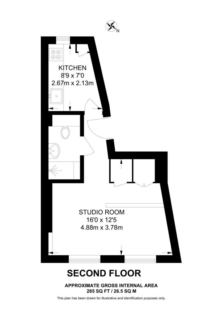 Studio flat to rent - floorplan