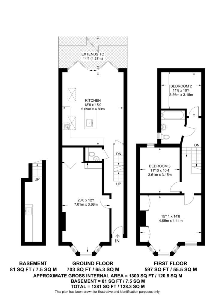 3 bedroom flat to rent - floorplan