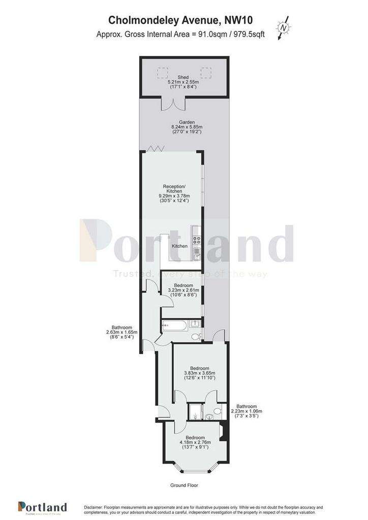 3 bedroom flat to rent - floorplan