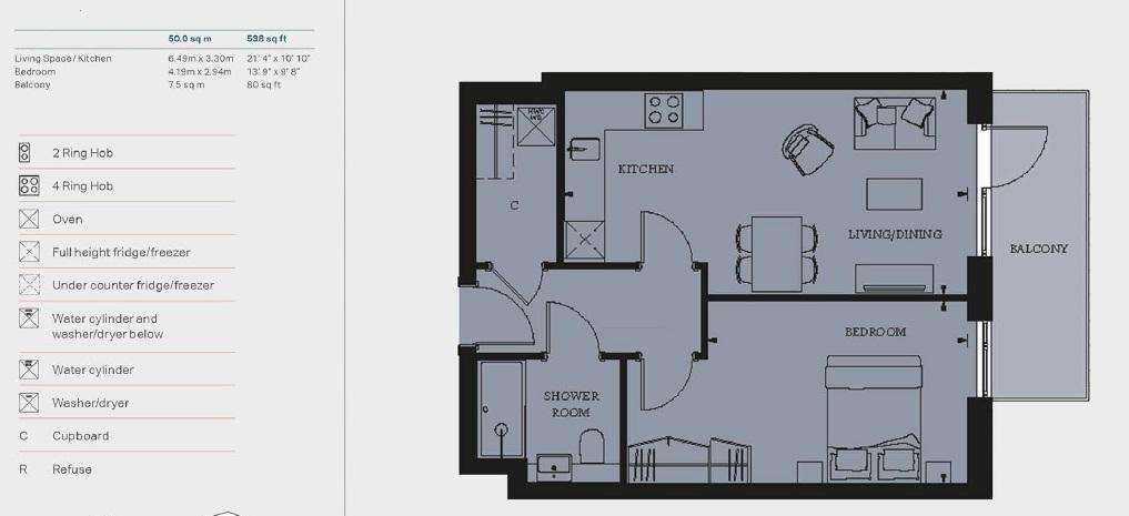 1 bedroom flat to rent - floorplan