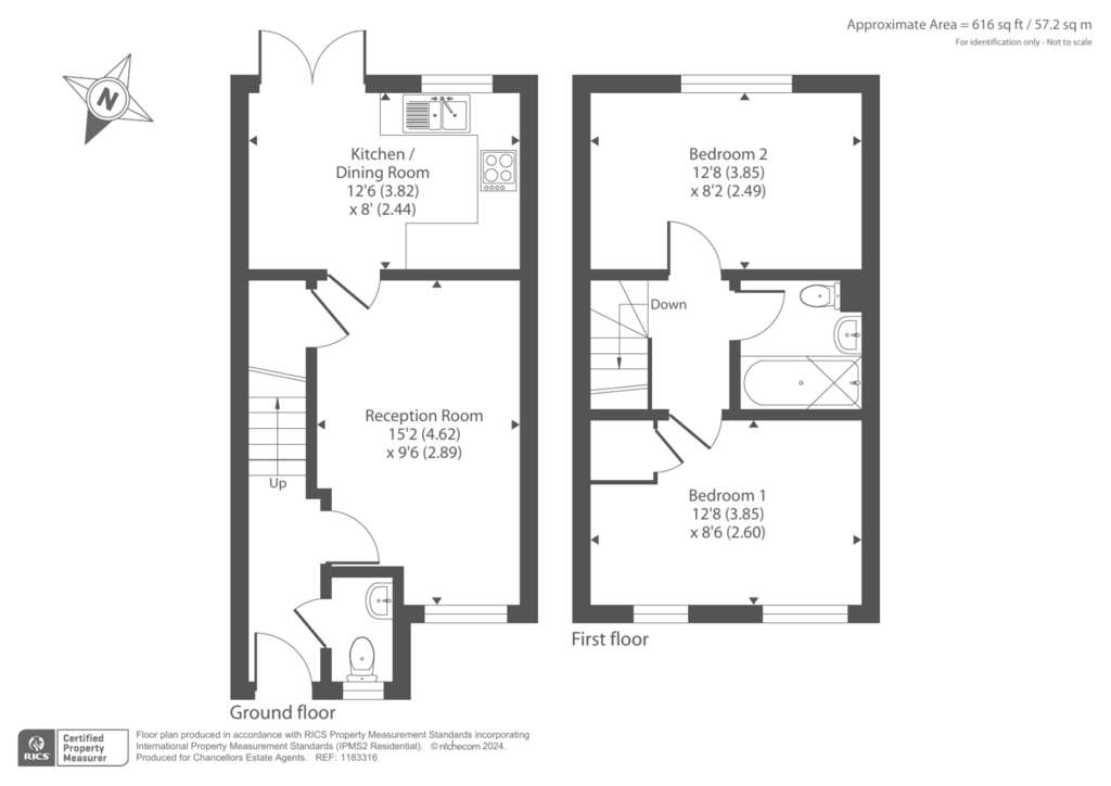 2 bedroom terraced house to rent - floorplan