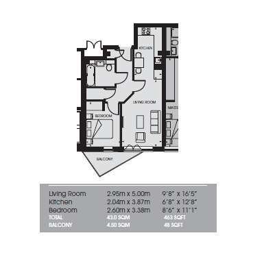 1 bedroom flat to rent - floorplan