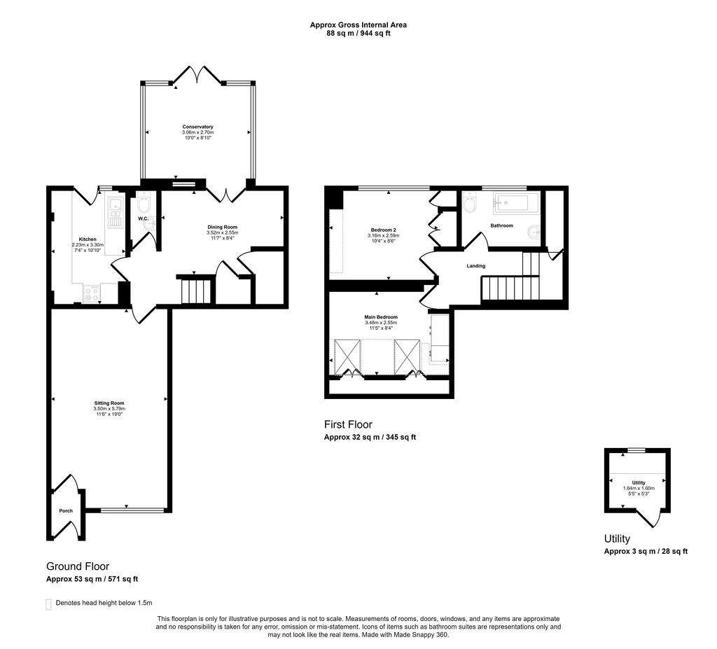 2 bedroom bungalow for sale - floorplan