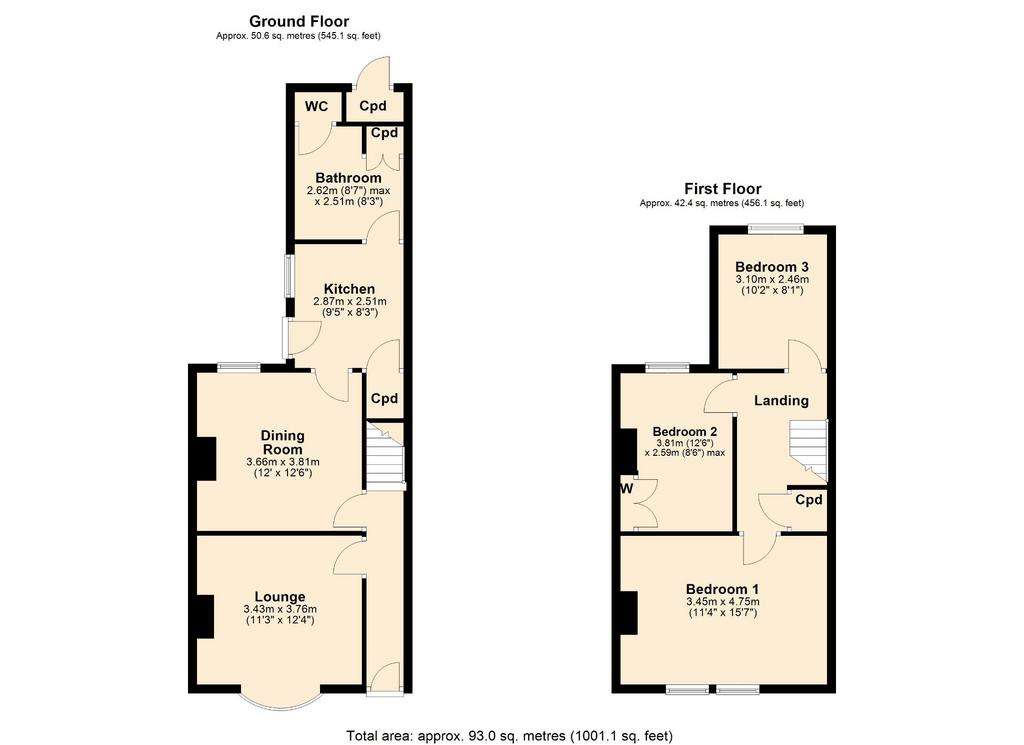 3 bedroom terraced house for sale - floorplan