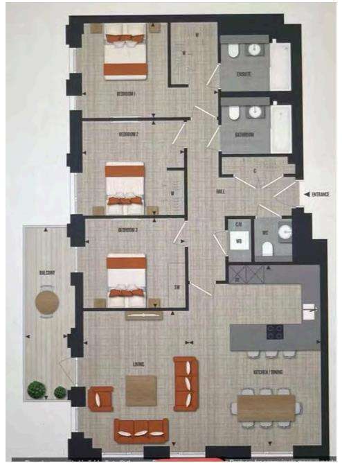 3 bedroom flat to rent - floorplan