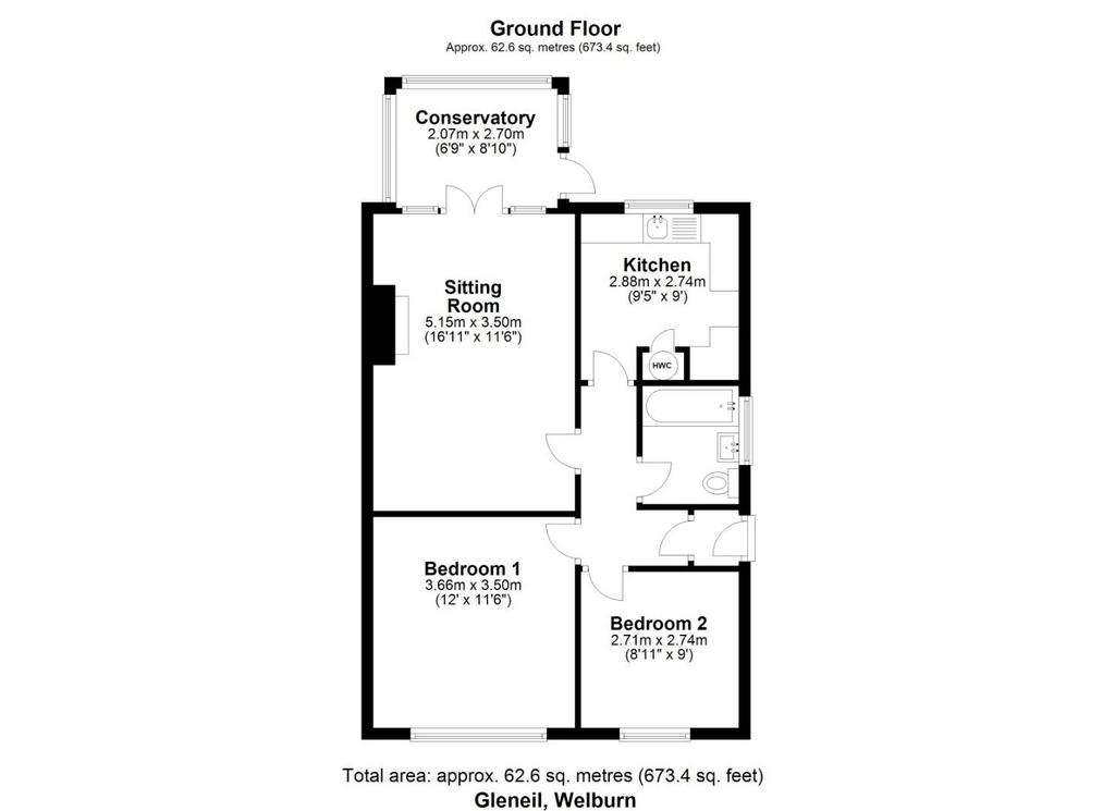 2 bedroom bungalow for sale - floorplan