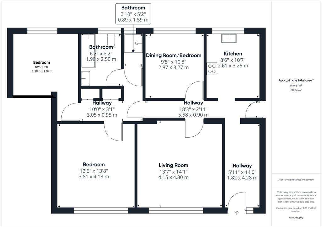 3 bedroom flat for sale - floorplan