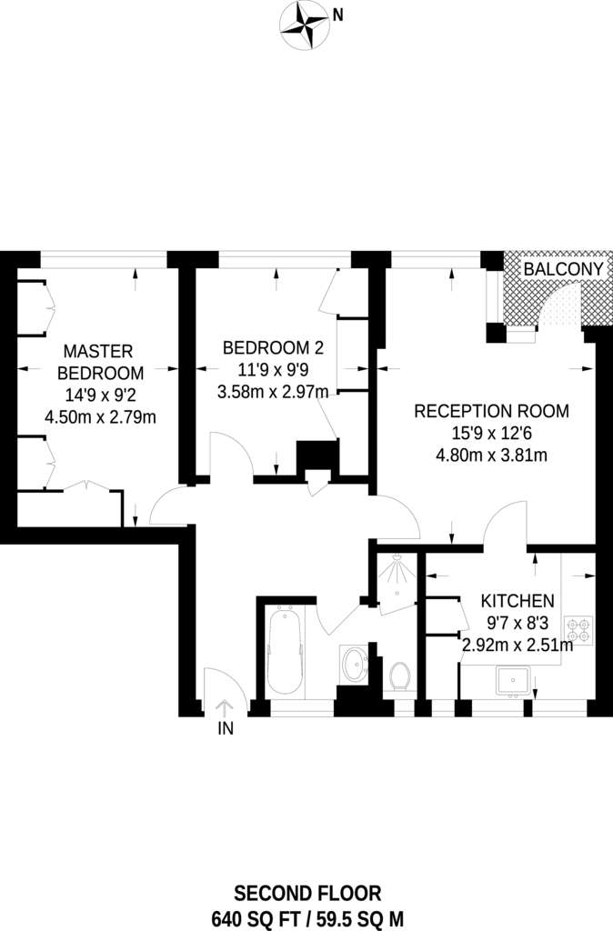 2 bedroom flat to rent - floorplan