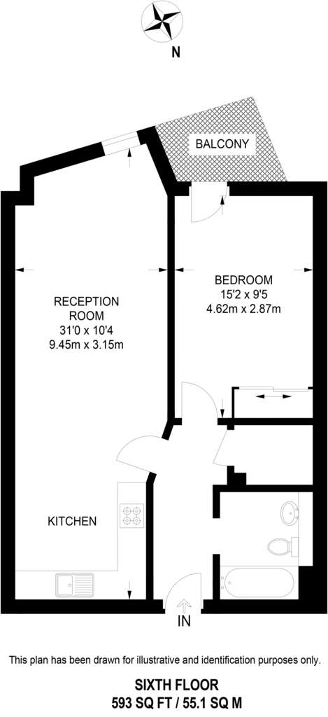 1 bedroom flat to rent - floorplan