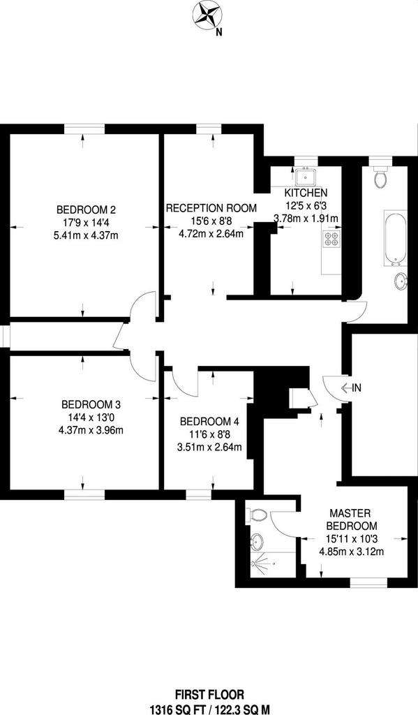 4 bedroom flat to rent - floorplan