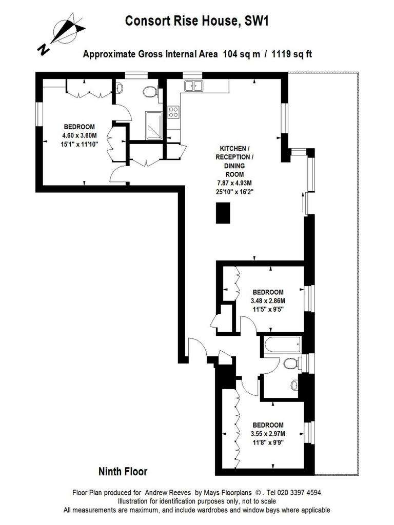 3 bedroom flat to rent - floorplan