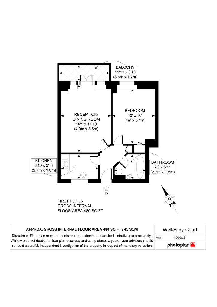 1 bedroom flat to rent - floorplan