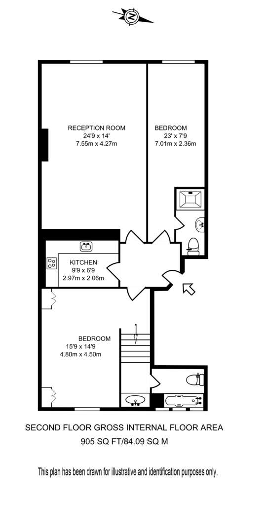 2 bedroom flat to rent - floorplan