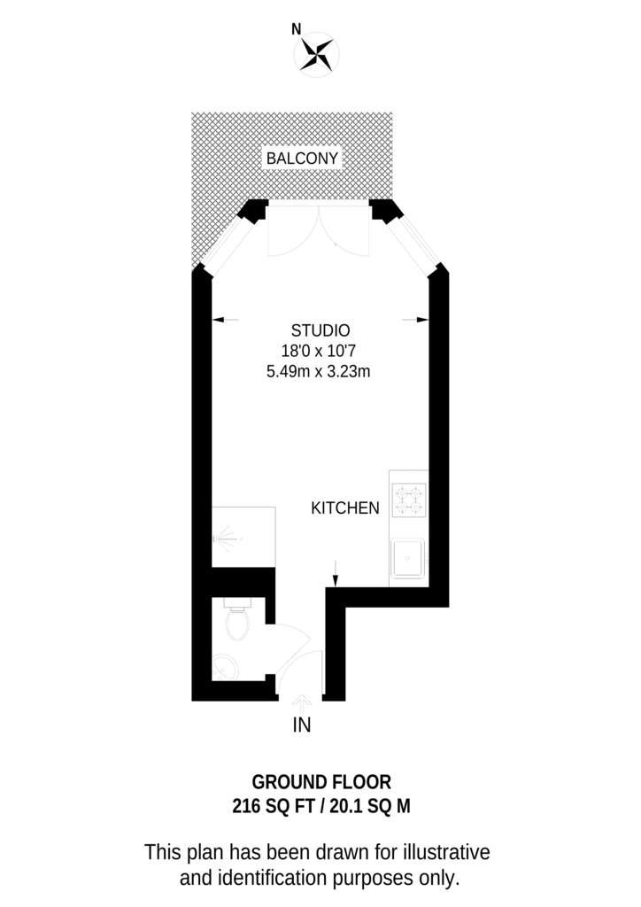 Studio flat to rent - floorplan