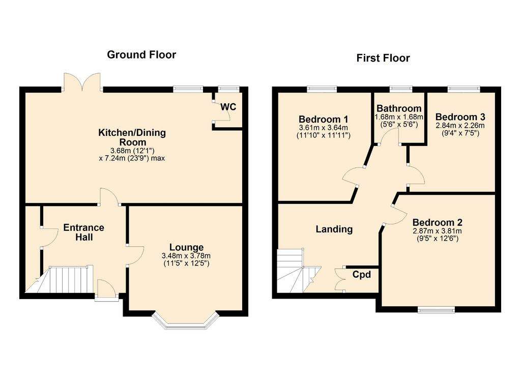 3 bedroom terraced house for sale - floorplan