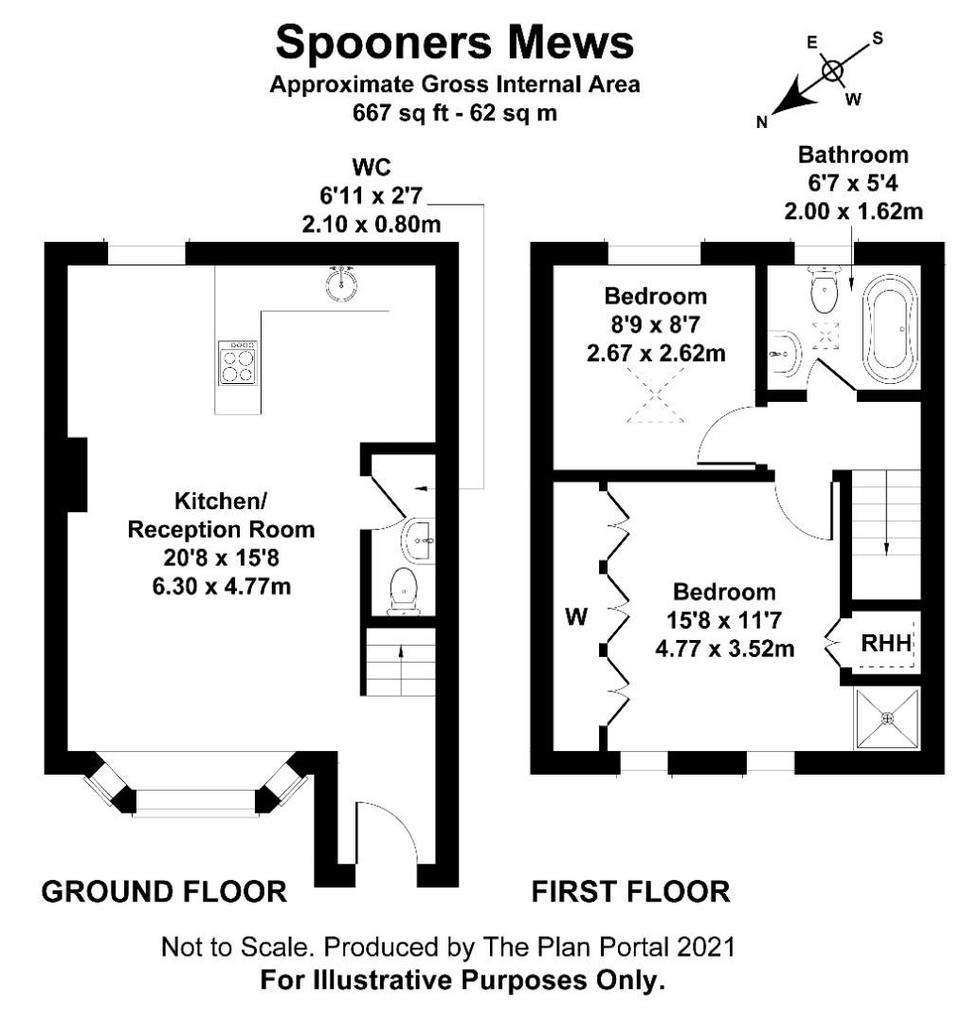 2 bedroom end of terrace house to rent - floorplan