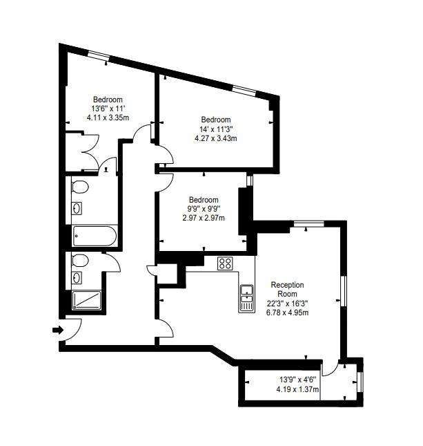 3 bedroom flat to rent - floorplan