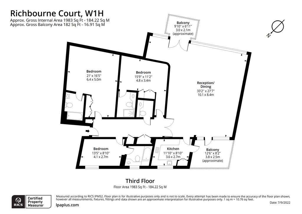 3 bedroom flat to rent - floorplan