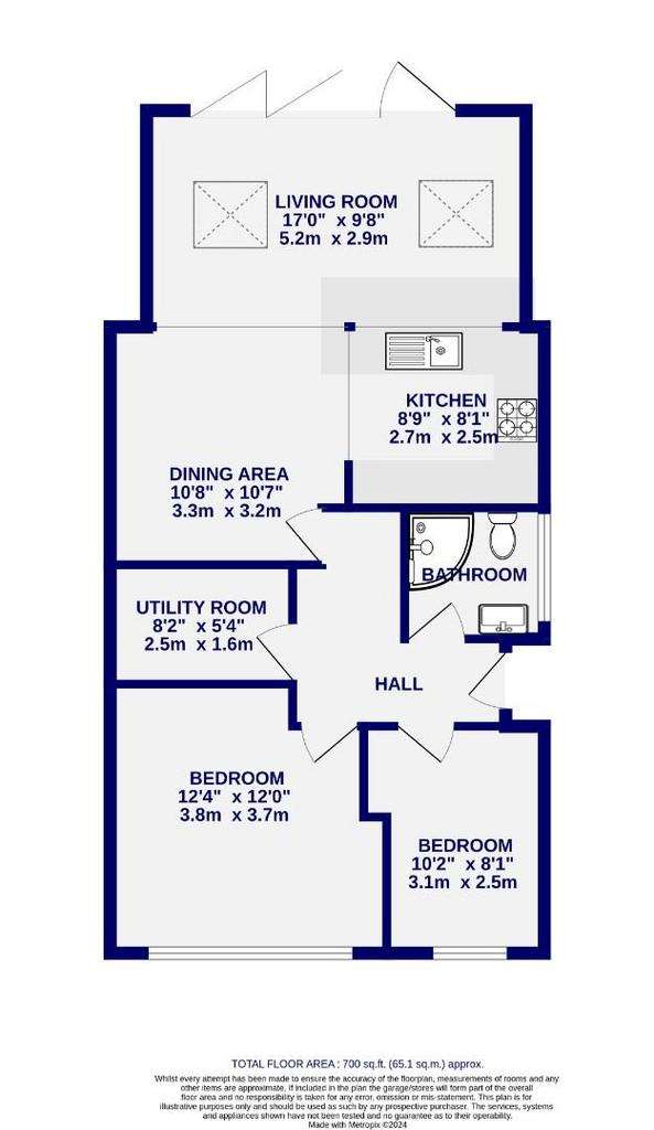 2 bedroom semi-detached bungalow for sale - floorplan