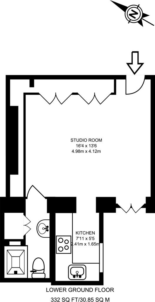 Studio flat to rent - floorplan