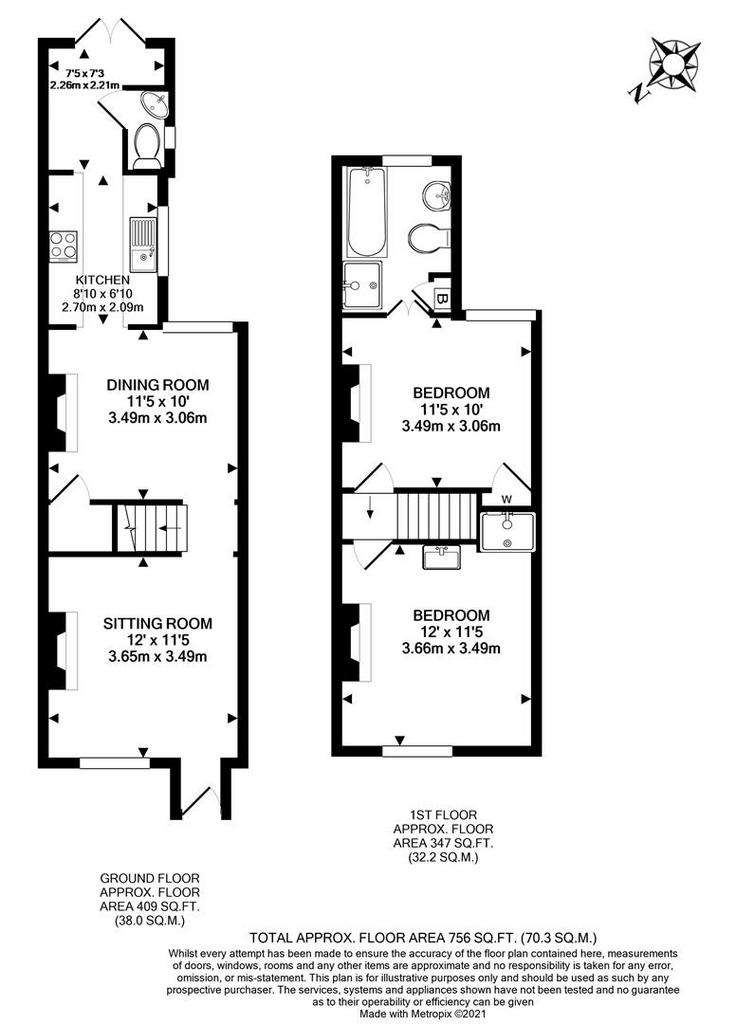 2 bedroom terraced house to rent - floorplan