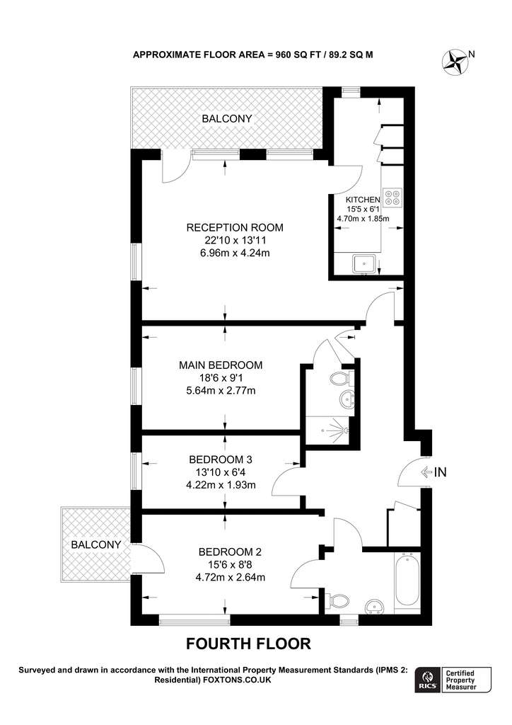 3 bedroom flat to rent - floorplan