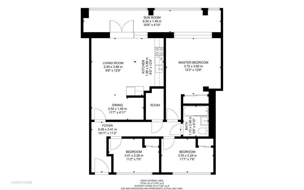 3 bedroom flat to rent - floorplan