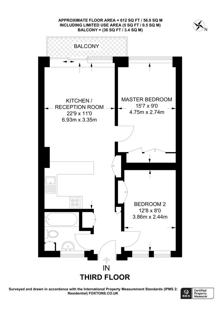 2 bedroom flat to rent - floorplan