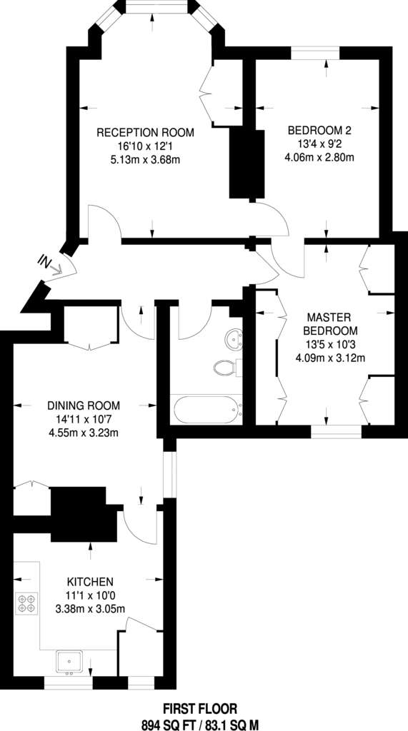 3 bedroom flat to rent - floorplan