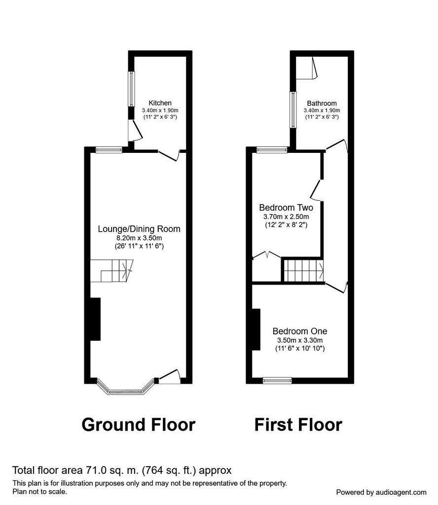 2 bedroom terraced house to rent - floorplan